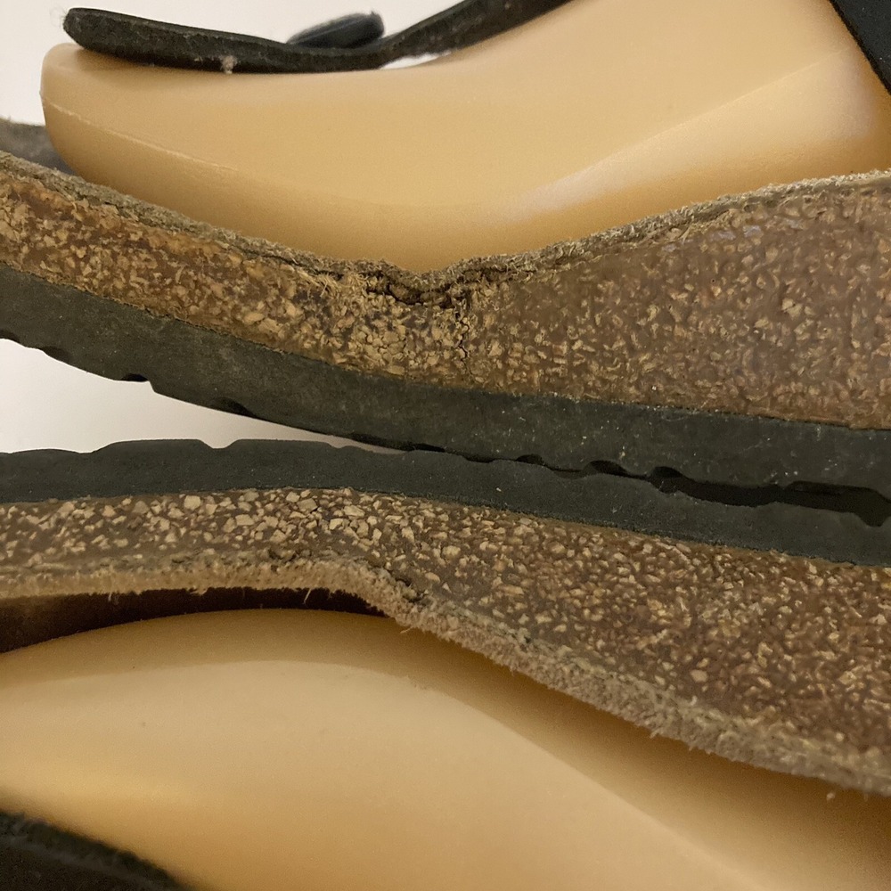 Birkenstock Gizeh 38 Black Leather Thong T Strap Sandals Womens 7 7.5 US FLAWS - Picture 6 of 14